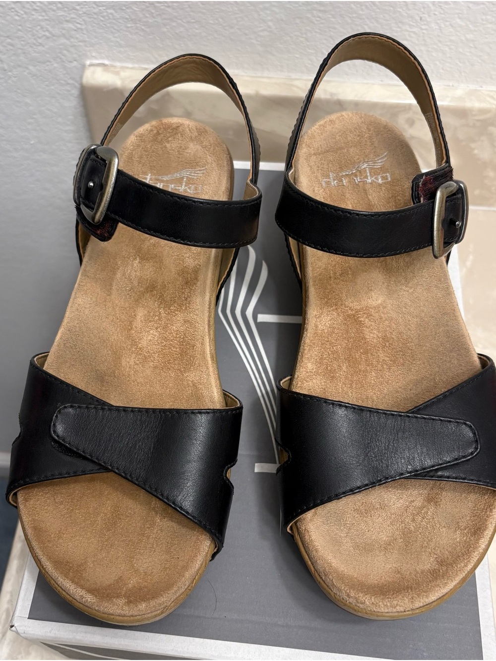 Dansko Black Women's Leather Slingback Sandals.